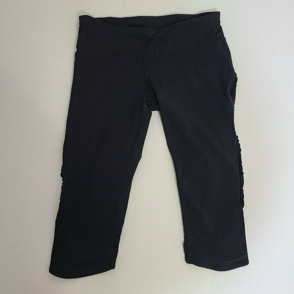 Lululemon 6 Run For Your Life Black Ruched Ruffle Side Back Pocket Crop Leggings - Picture 3 of 11